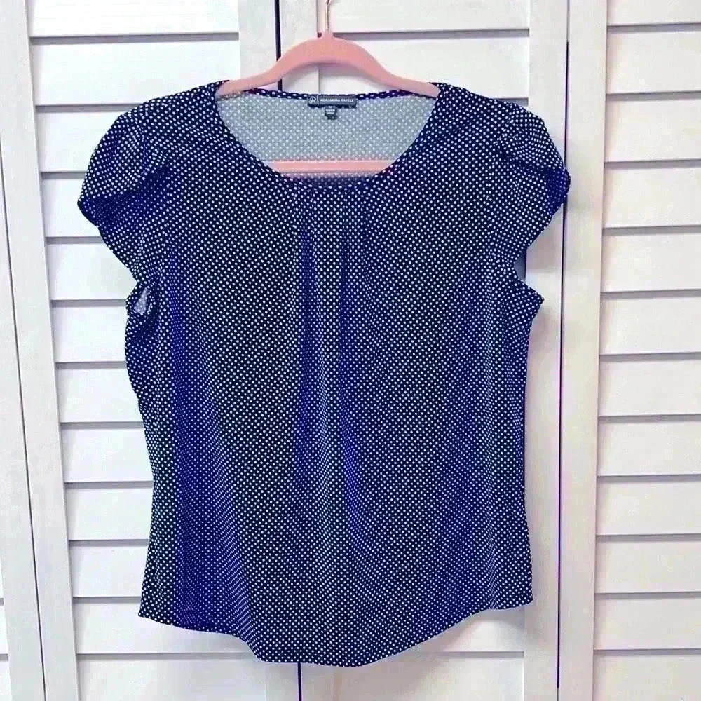 Petite Polka Dot Cap Sleeve Blouse - Navy